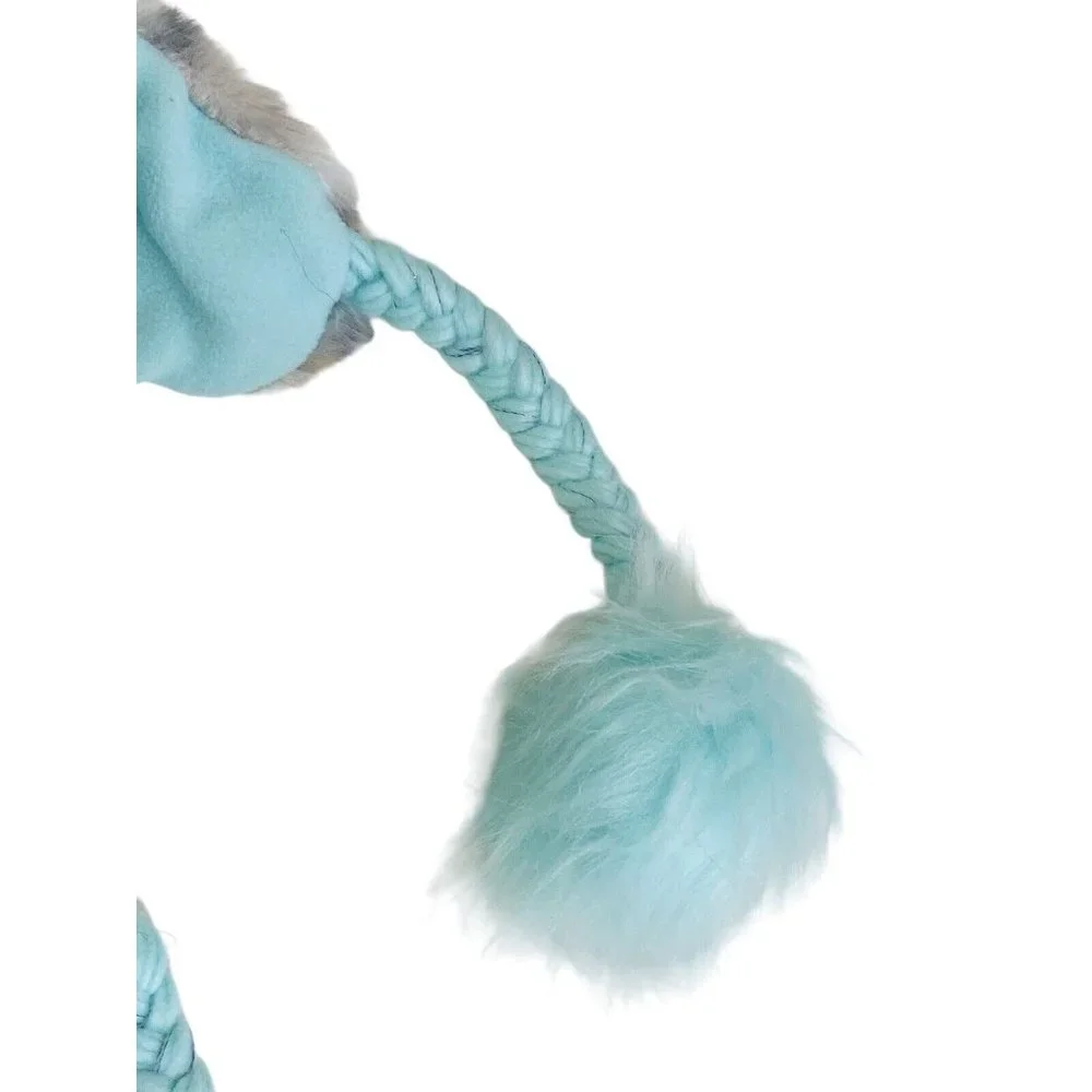 Justice Girl’s Letter N One Size Cheetah Cat Earflap Hat Faux Fur Grey Teal Blue